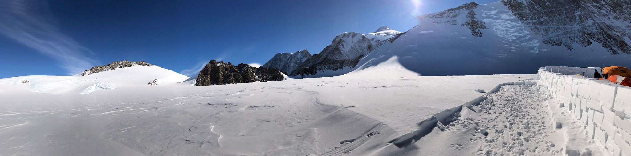 06A Taylor Ledge, Knutsen Peak, Mount Epperly, Mount Shinn, The Ridge Of Branscomb Peak And The Protective Ice Wall On Day 2 At Mount Vinson Low Camp